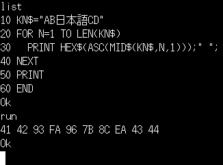 N88-日本語BASICの文字コード