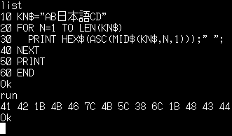 スタンドアロン版 N88-日本語BASIC(86)の文字コード